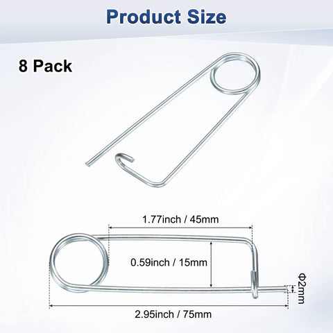 8 Pack Brooch Shape Cotter Pins With Quick Lock Fasteners 2x45mm Spring Steel Pins For Garden Lawn Farm Hooks Heavy Duty Retainer Clips