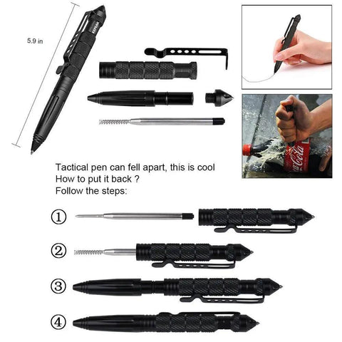 Rugged Tactical Pen For Everyday Carry, Self Defense And Emergency Glass Breaker, Tungsten Steel Cap, Aluminum Body, assembly steps