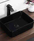 Matte Black Rectangle Vessel Sink 19 By 15 Inch Above Counter Bathroom Sink Porcelain Ceramic Small Bowl For Bathrooms