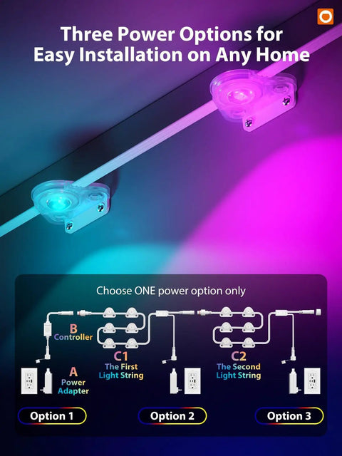 Smart RGB IC Outdoor Lights For House And Garden App And Remote Control Scene Modes IP67 Waterproof 200ft Epic Vibe power options diagram