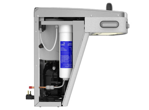 VersaCooler II Combo ADA Electronic Bottle Filler And Filtered Refrigerated Drinking Fountain Includes 8 GPH Lead Free 100 Micron Strainer Greystone Unit internal view