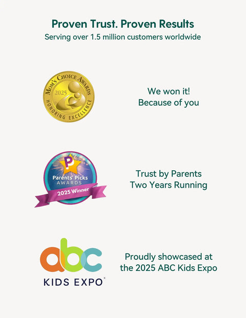 Award logos and text showcasing trust and achievements for the Extra Wide 29 To 55 Inch Baby And Dog Gate For Stairs And Doorways.