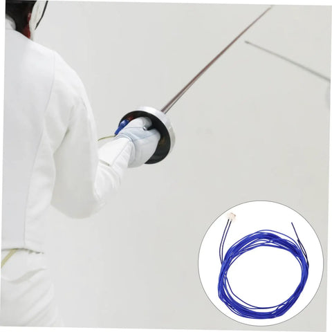 Fencer with Epee Body Cord Cable For Fencing Durable And Pro Grade With Impact Resistant Design and spare blue cable detail