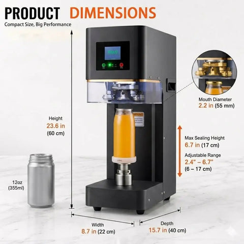 Automatic Can Sealing Machine For Aluminum And PET With 360 Degree Seam Technology Commercial Grade 140W Seamer dimensions