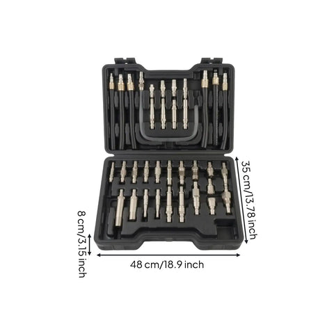 Baoblaze 39 Piece Automatic Transmission Fluid Machine Adapter Kit With Flexible Black Hoses And Metal Hardware For Quick Gearbox Service And Easy Oil Changes in case with dimensions.