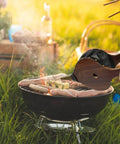 Large Wood Fire Bellows With Hanging Strap Cast Nozzle in use for outdoor camping BBQ grill, premium leather and solid wood construction