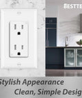 Installed 15 Amp tamper-resistant decor receptacle with UL safety in modern kitchen, 20 Pack 125V 1875W white, wall plate included