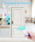 Person holding wireless control for 7 Color LED Lights Flash And Music Doorbell For Home With Wireless Sound Alerts Perfect For Deaf Or Hard Of Hearing Three Modes Include Flash Only Ring Only Or Both Easy Setup And Modern Nightlight Vibe.