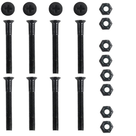Skateboard Hardware Kit 1 1/8 Inch Phillips Nuts And Bolts 8 Piece Set Black For Trucks And Decks Built Tough Steel Fasteners