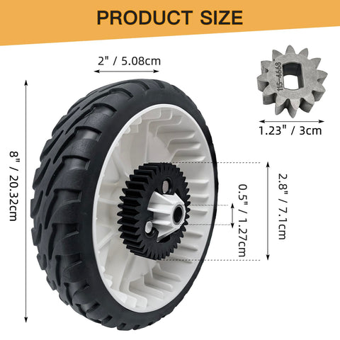 2-Set Beefed-Up 8 Inch Wheel Plastic Gear Assembly With Pinion Gear Kit for 22 Inch Recycler Mower