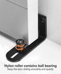 Matte Black Barn Door Floor Guide With Flush Bottom Design, Adjustable Wall Mounted Roller, Rust Resistant Iron, Fits All Door Thickness