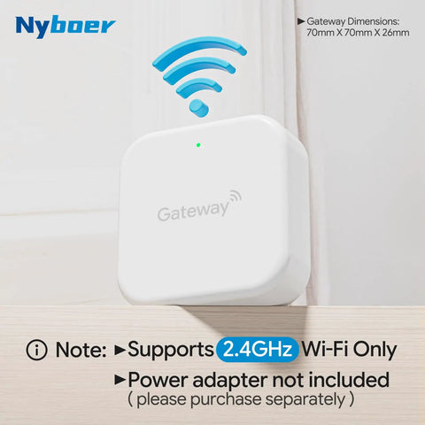 Wi-Fi Gateway For Smart Door Locks With TT Lock App Remote Control Alexa Voice Compatible Hub on table, 2.4GHz support
