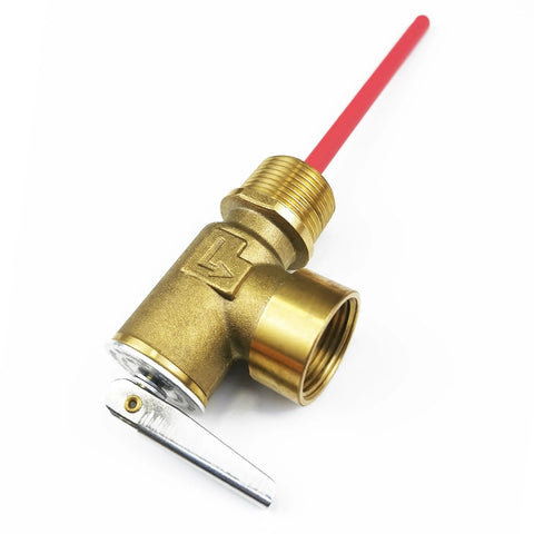 Brass temperature and pressure relief valve, 3/4 in NPT, red lever, for water heaters