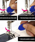 Close-up of 12 Pack Needle Threaders For Hand Sewing No Fuss Easy Wire Hook Threaders being used on a sewing machine