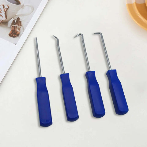 4 Piece Hook And Pick Tool Set Pro Grade Stainless Steel With PVC Ergonomic Non Slip Handles