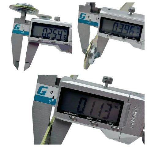Calipers measuring 2 Pack Glider Bearing Arm Brackets for Outdoor Rockers 8.9 Inch Overall Length and 7.5 Inch Hole Center