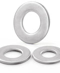 Three 304 stainless steel flat washers, 1/4 in hole, 5/8 in outer diameter for screws/bolts