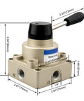 Pneumatic Hands-On Lever Valve With Rotary Positioner For Manual Control, Three Position Four Way Valve, dimensions labeled