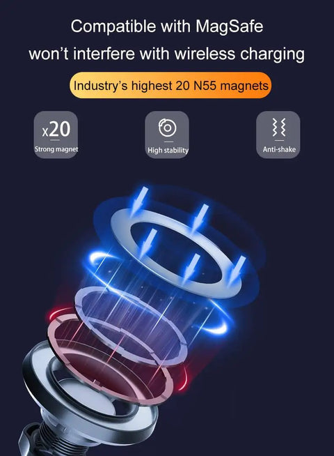 Exploded view of 20 N55 magnets in Magnetic Car Phone Mount For Mercedes GLE GLS 2020 To 2026, Custom Fit Phone Holder, highlighting stability features.