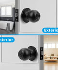 Matte Black Privacy Door Knobs Set 8 Pack With Turn Button Lock And Emergency Coin Unlock, Keyless Inside Handle shown on door