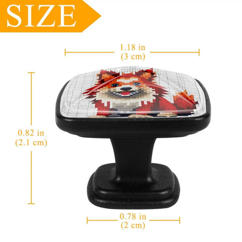Hella Sturdy Glass Square Cabinet Knobs Set Of 4 Packed With A Sharp Red Dog Graphic And Durable Abs Frame Plus Matched Stainless Screws For A Smooth Zero Hassle Kitchen Upgrade, dimensions shown.