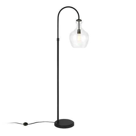Tall Arc Floor Lamp With Glass Shade In Blackened Bronze And Clear Finish, Dope 70 Inch Standing Lamp For Living Room, Home Office And Bedroom Lighting