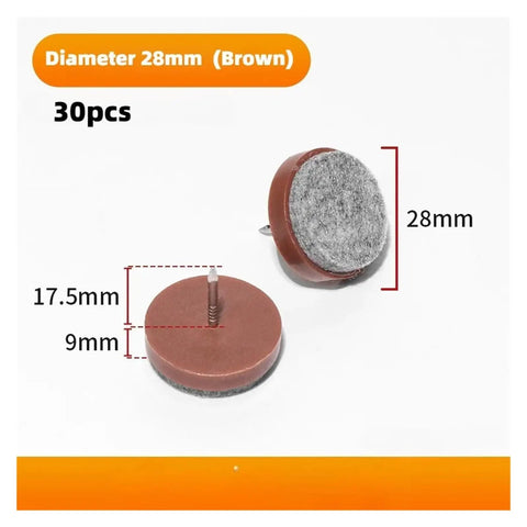 Heavy Duty Felt Floor Protectors For Wobbly Chair Legs And Tables Slick Glide Shields, 30pcs, 28mm diameter, brown pads.