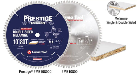 10 Inch Carbide Tipped Double Face Melamine Circular Saw Blade Featuring Eighty Teeth H Atb Hook Design And A Five Eighths Inch Arbor on display.