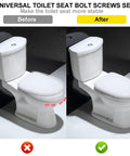 Before and after of Universal Toilet Seat Screws Replacement Kit With Heavy Duty Fasteners shown improving seat stability.
