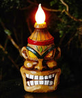 Outdoor Solar Tiki Head Statue With Dancing Flame Glow For Garden Yard Patio Tiki Bar Style Torch Light Figurine 8.74 Inch