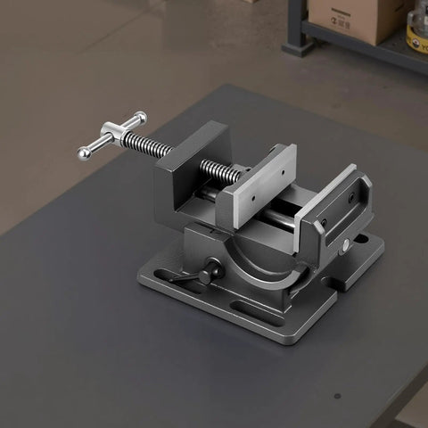 Tilting Woodworking Vise With 4.25 Inch Jaw 0To90 Degree Tilt Beefy Cast Iron Bench Vise For Benchtops Or Drill Presses Portable Workbench Vice With Anti Slip Jaws And 7kN Clamping Power Black on a workbench.