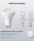 GU10 LED Bulbs Dimmable 5.5W 3000K Soft Warm Light 50W Halogen Equivalent with compatibility chart for recessed track lighting