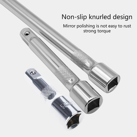 Grease Monkey Approved 10 Inch Socket Extension Bar For Half Drive Ratchets Anti Slip Grip Rust Proof Alloy Steel tools with knurled design.