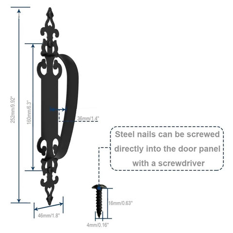 Dimensional drawing of handle from Vintage Door Handles And Hinge Set For Carriage House And Barn Doors Sliding Barn Door Hardware Kit