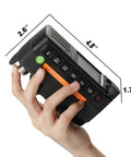Hand holding compact DB-25D Pro Dual Band DMR Mobile Radio With 20W Output, GPS APRS, UHF VHF, 500K DMR Contacts, dimensions visible