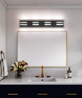 Matte Black 4 Light Bathroom Vanity Light Fixture With LED Dimmable Bulbs over mirror in modern bathroom setup