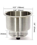 Two Pack Boat Cup Holder Inserts Built From Marine Grade Stainless Steel With Drain Fits Standard Three Five Eighth Inch Hole Saw