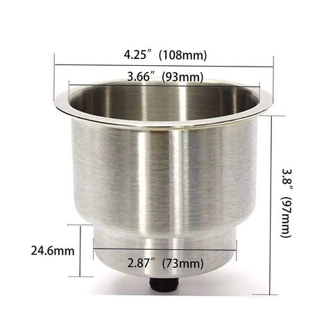 Two Pack Boat Cup Holder Inserts Built From Marine Grade Stainless Steel With Drain Fits Standard Three Five Eighth Inch Hole Saw