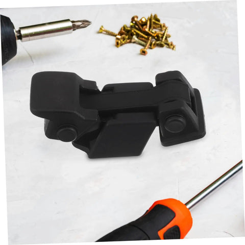 Locking Hood Latch Kit With Flush Pin Toggle Hasp for cars, black steel part, screwdriver and screws on white surface