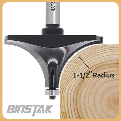 1-1/2 Inch Radius Roundover Router Bit With 1/2 Inch Shank Beading Rounding Over Edging Bit For Edges Molding And Bead Work