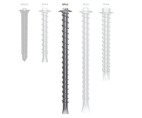 Close-up of SP12-38 Zinc Plated Steel Asphalt Anchors with 2000 lb pull rating for securing outdoor structures on asphalt.