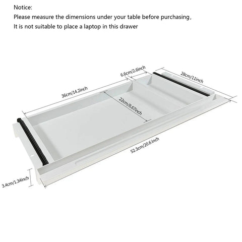 Under Desk Sliding Drawer With Smooth Ball Bearing Rails For Sit Stand Tabletops Pull Out Organizer dimensions and design layout