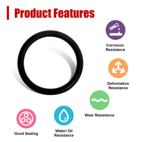 O-ring gasket, black rubber; front view, circular seal for automotive and plumbing use.