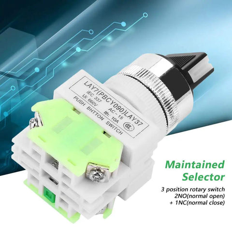 20X31 220V 5A Three Position Maintained Selector Self Locking Rotary Switch With Two NO And One NC Contacts Built To Last And Ready For Control Panels And Electronics Projects, white plastic body