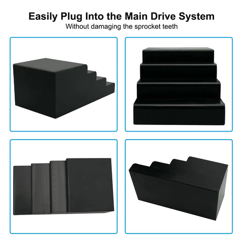 Set of four black plastic stepped blocks with varying heights.