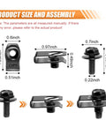 Badass Garage Ready Heavy Duty Auto Bumper Fender Liner Push Clip U Nut Bolt Fastener Rivet Repair Kit 35 Piece Engine Splash Shield Guard Hardware Set size and assembly details with measurements.