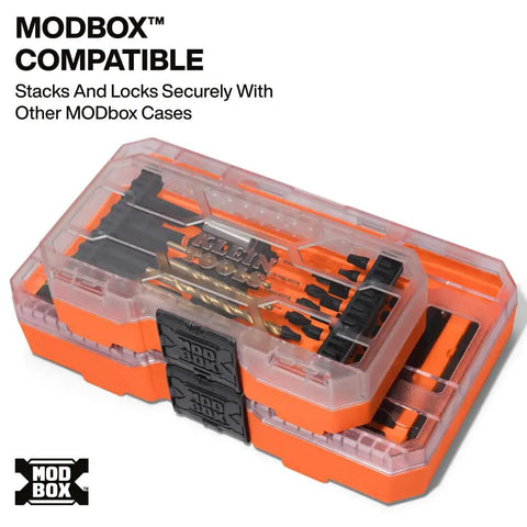 32 Piece Drill And Driver Bit Set With Titanium Coated Drill Bits And Impact Rated Driver Bits in MODbox Storage Case