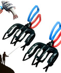 3 Claw Fish Gripper With Metal Pliers No Finger Pricks Secure Catch Control Clamp Hook Remover Tool Fishing Accessories displayed with fishing silhouettes and fish grip.
