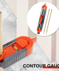 Killer Precision Metal Contour Gauge Scribe Tool With A Tight Lock Mechanism and Twin Pencils, tracing irregular shapes.