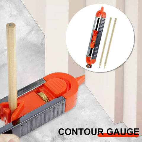 Killer Precision Metal Contour Gauge Scribe Tool With A Tight Lock Mechanism and Twin Pencils, tracing irregular shapes.